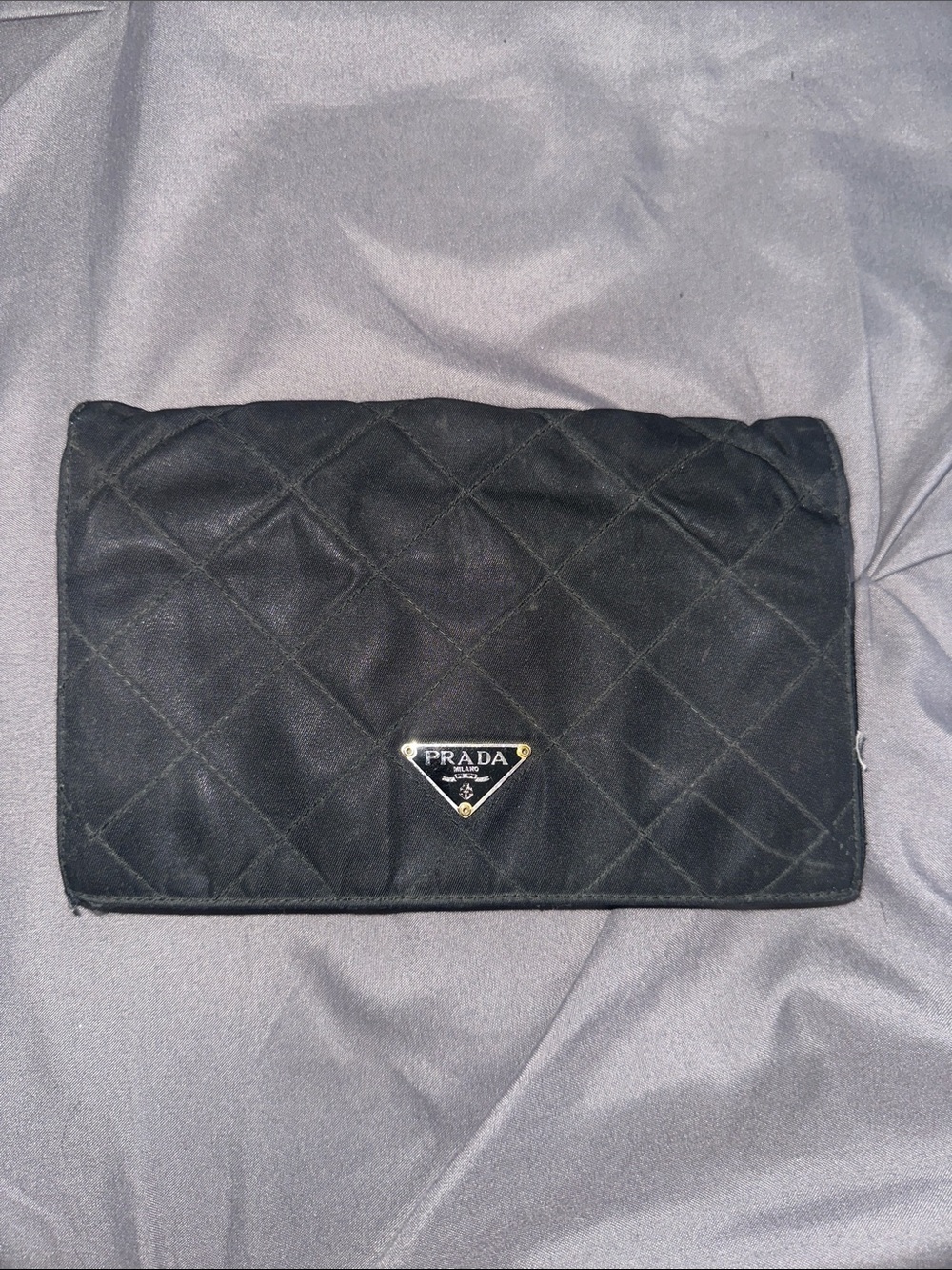 Prada Black Quilted Nylon Clutch with Triangular Logo